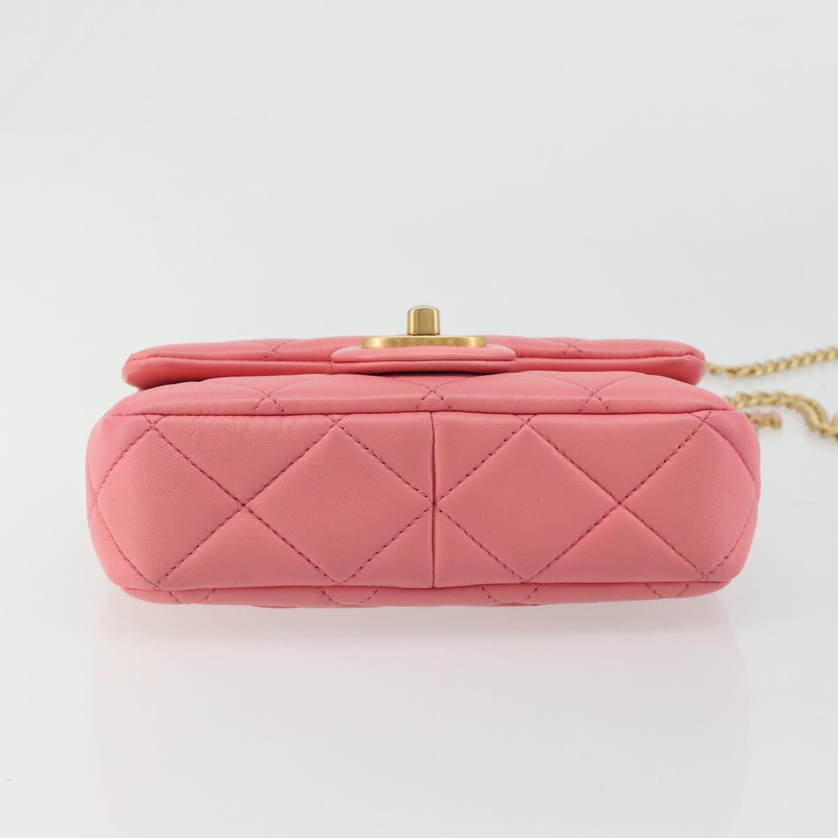 CHANEL Matelasse Chain Shoulder Bag Lamb Skin Pink Gold CC Auth 188796SM