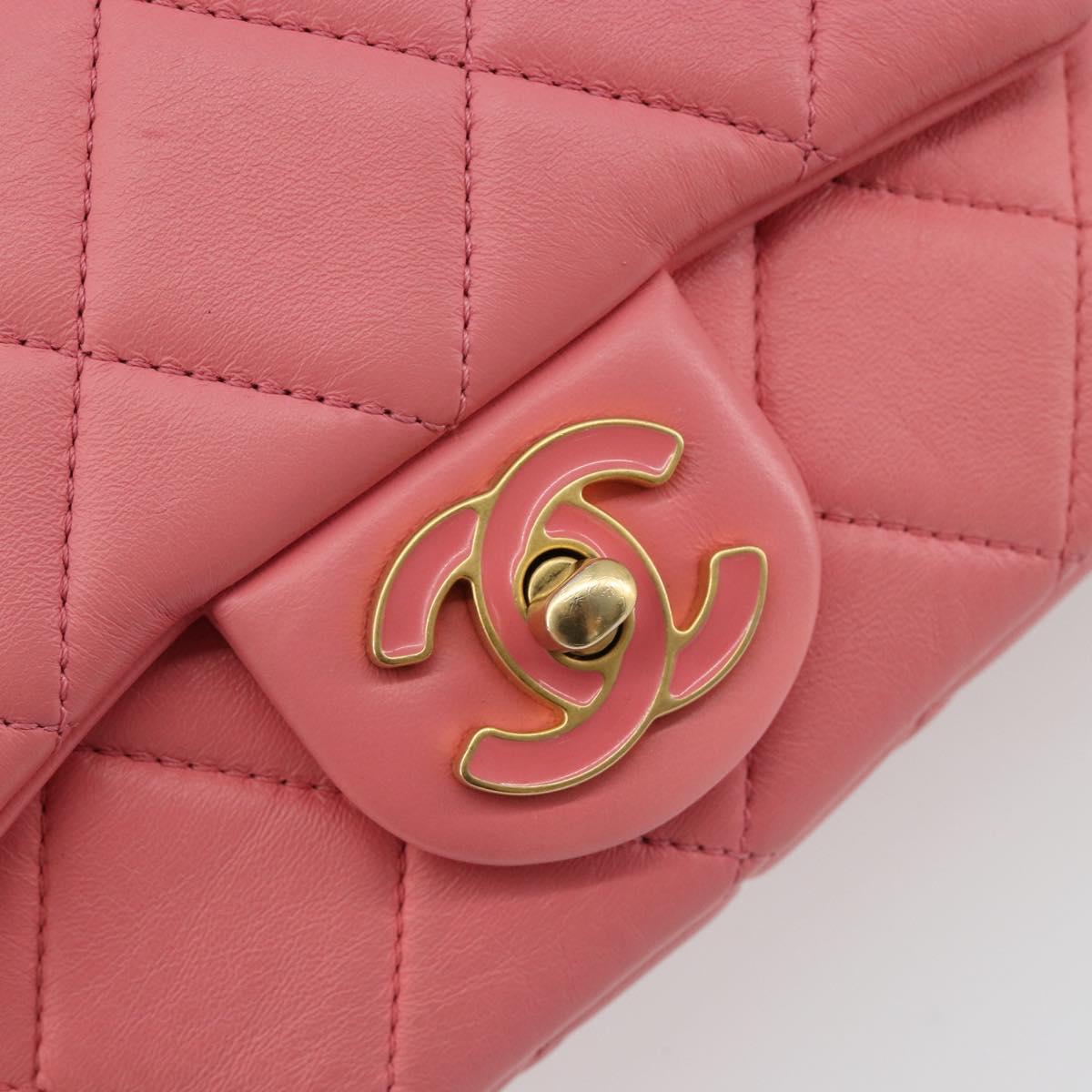 CHANEL Matelasse Chain Shoulder Bag Lamb Skin Pink Gold CC Auth 188796SM