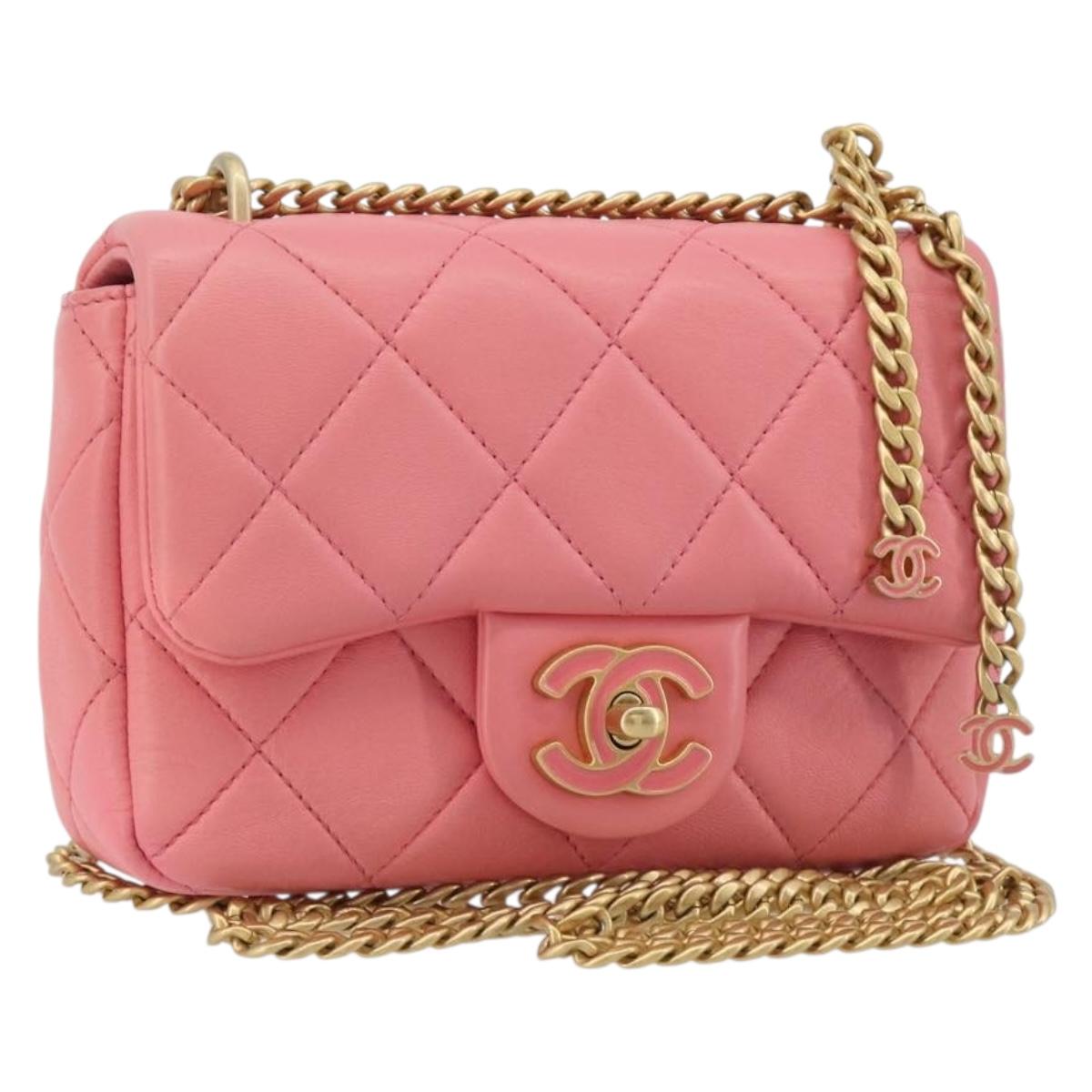 CHANEL Matelasse Chain Shoulder Bag Lamb Skin Pink Gold CC Auth 188796SM