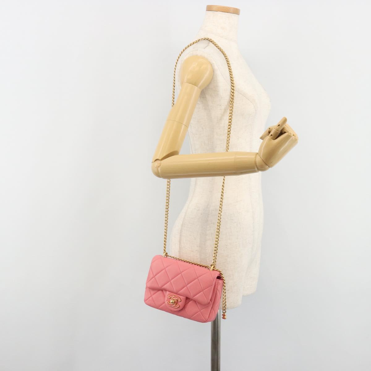 CHANEL Matelasse Chain Shoulder Bag Lamb Skin Pink Gold CC Auth 188796SM