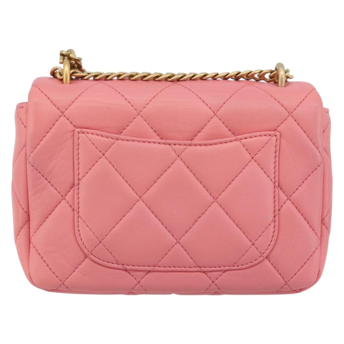 CHANEL Matelasse Chain Shoulder Bag Lamb Skin Pink Gold CC Auth 188796SM