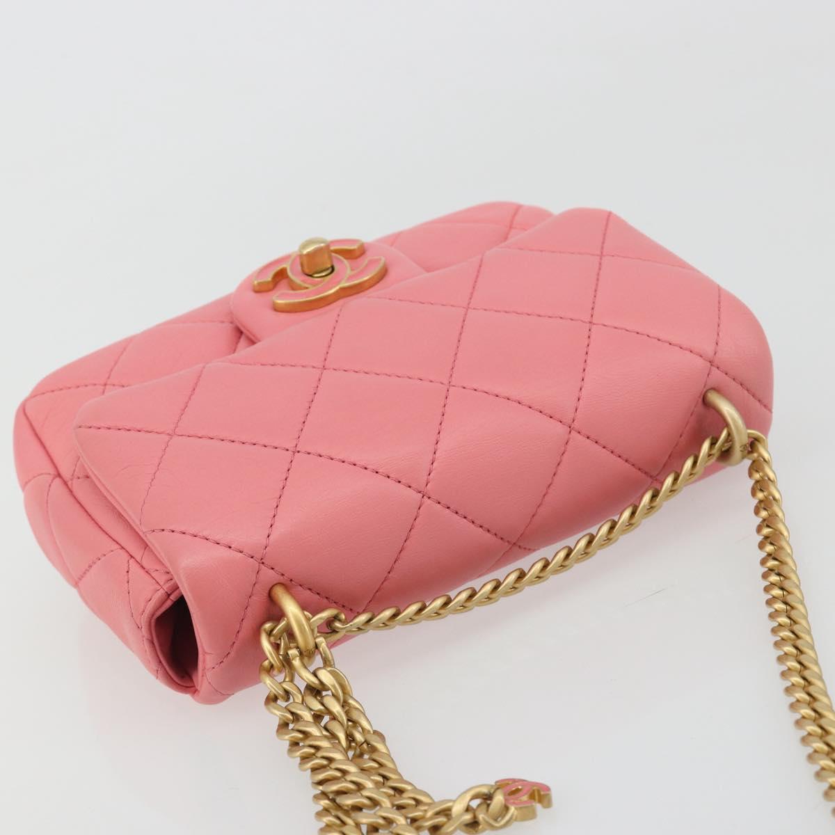 CHANEL Matelasse Chain Shoulder Bag Lamb Skin Pink Gold CC Auth 188796SM