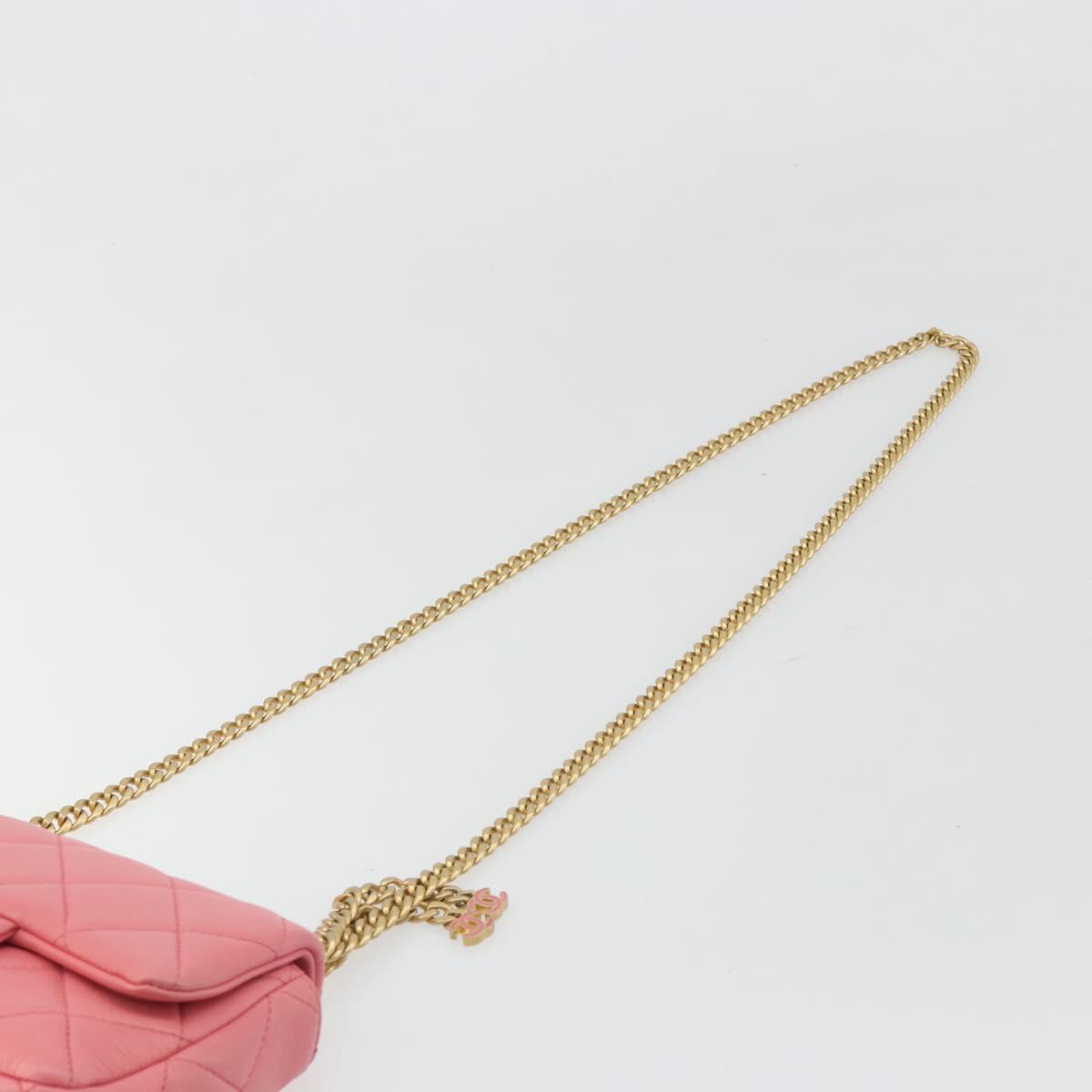 CHANEL Matelasse Chain Shoulder Bag Lamb Skin Pink Gold CC Auth 188796SM