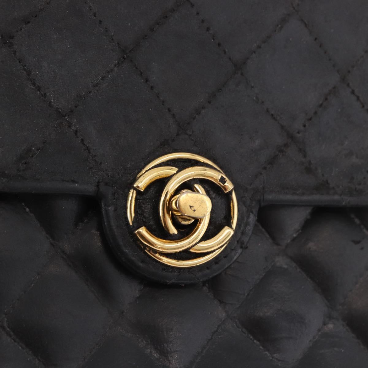CHANEL Matelasse Chain Shoulder Bag Leather Black Gold CC Auth 188806