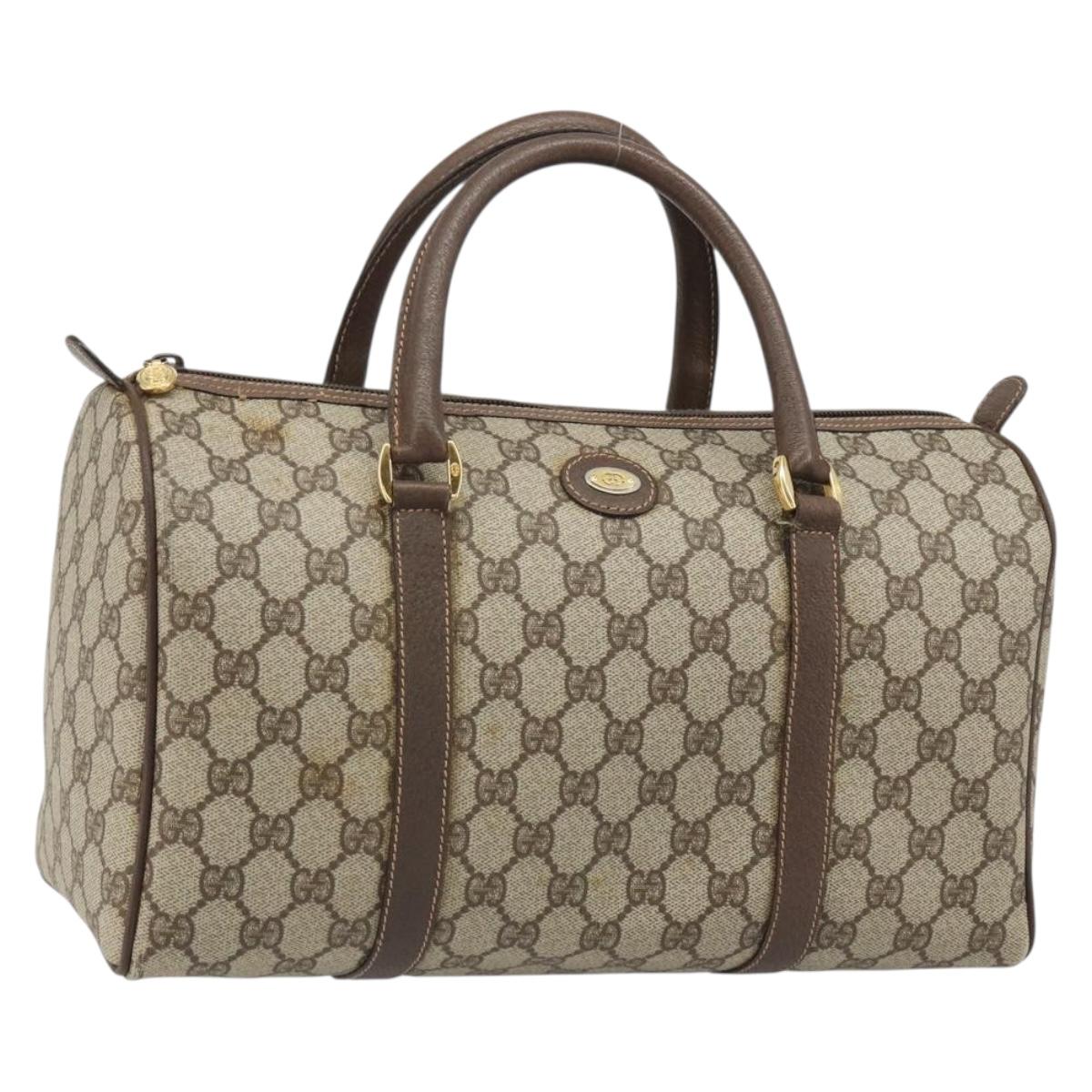 GUCCI GG Supreme Boston Bag PVC Beige Gold Auth 188821A