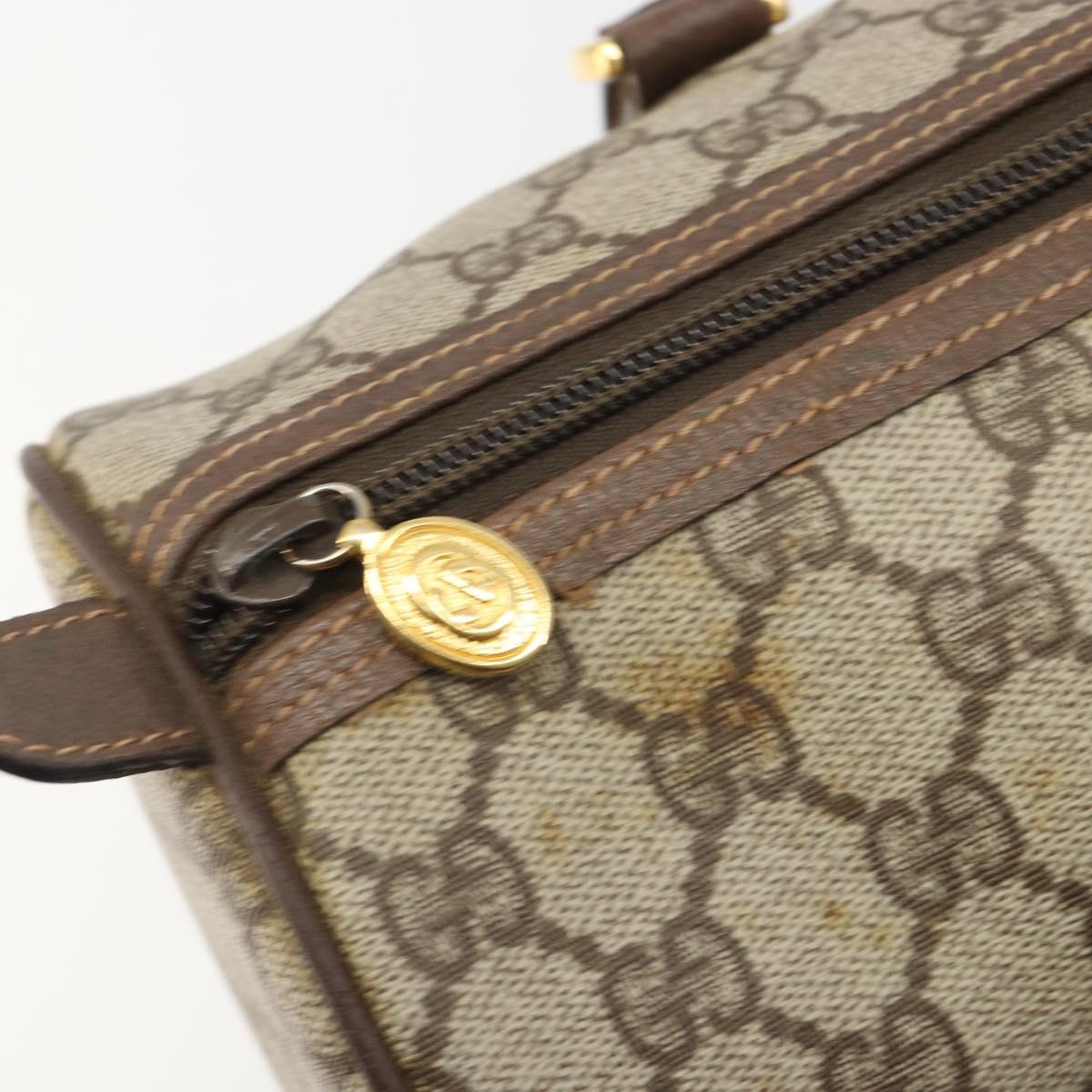 GUCCI GG Supreme Boston Bag PVC Beige Gold Auth 188821A