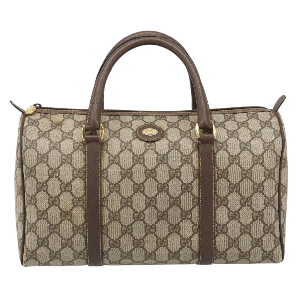GUCCI GG Supreme Boston Bag PVC Beige Gold Auth 188821A