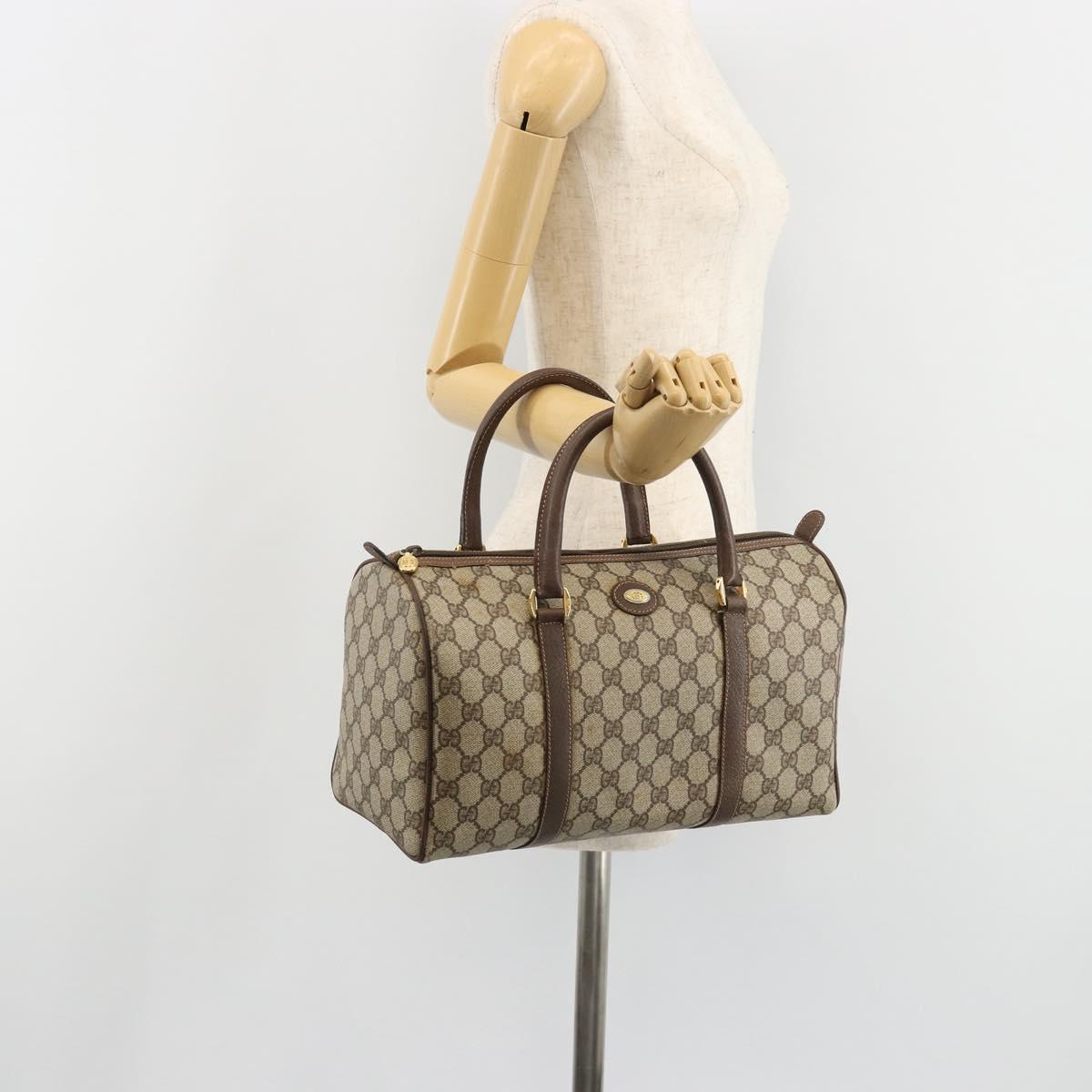 GUCCI GG Supreme Boston Bag PVC Beige Gold Auth 188821A