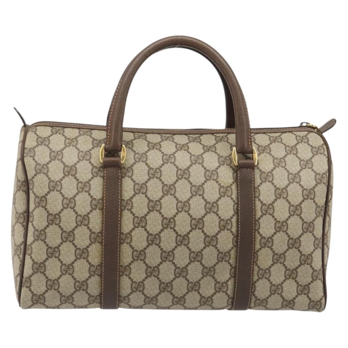 GUCCI GG Supreme Boston Bag PVC Beige Gold Auth 188821A