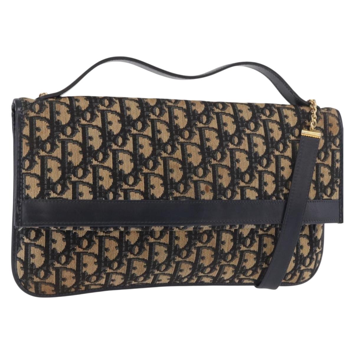 Christian Dior Trotter Canvas Hand Bag 2way Navy Gold Auth 188822