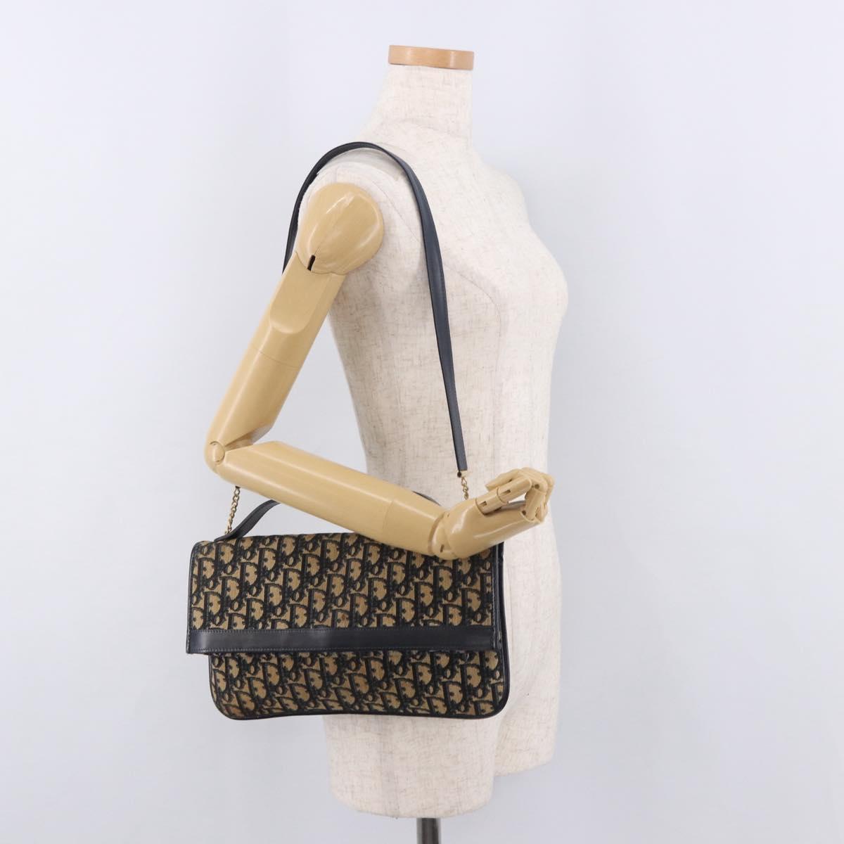 Christian Dior Trotter Canvas Hand Bag 2way Navy Gold Auth 188822