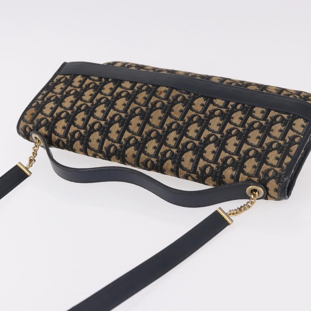 Christian Dior Trotter Canvas Hand Bag 2way Navy Gold Auth 188822