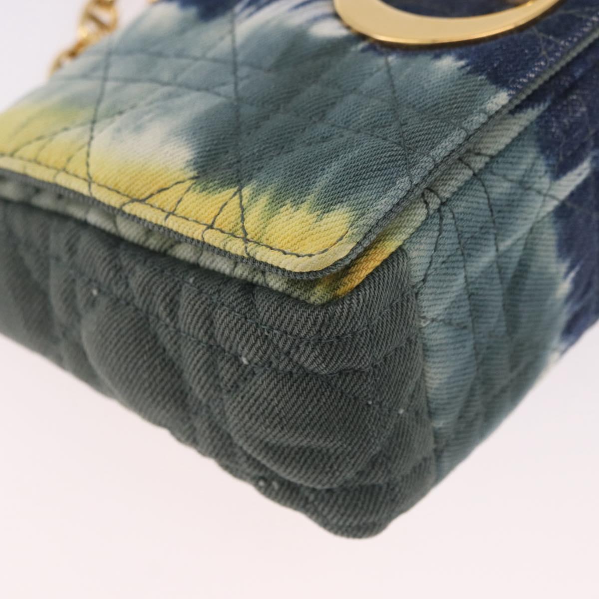 Christian Dior Cannage Miss Caro Chain Bag Canvas Navy Gold Auth 188825SAM