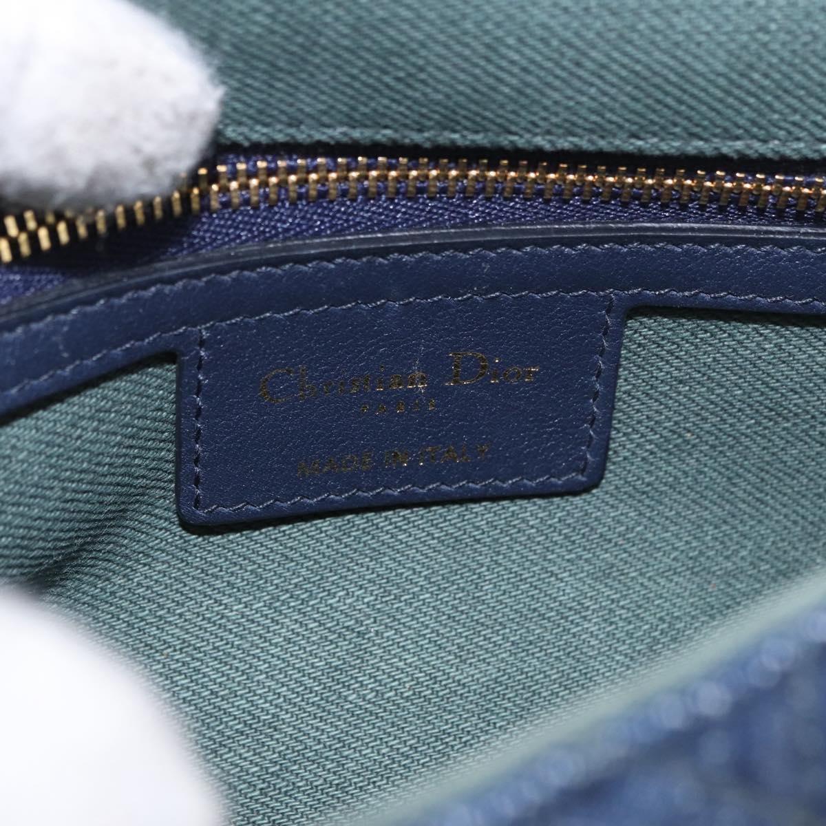 Christian Dior Cannage Miss Caro Chain Bag Canvas Navy Gold Auth 188825SAM