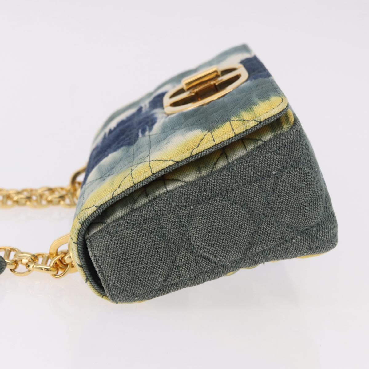 Christian Dior Cannage Miss Caro Chain Bag Canvas Navy Gold Auth 188825SAM