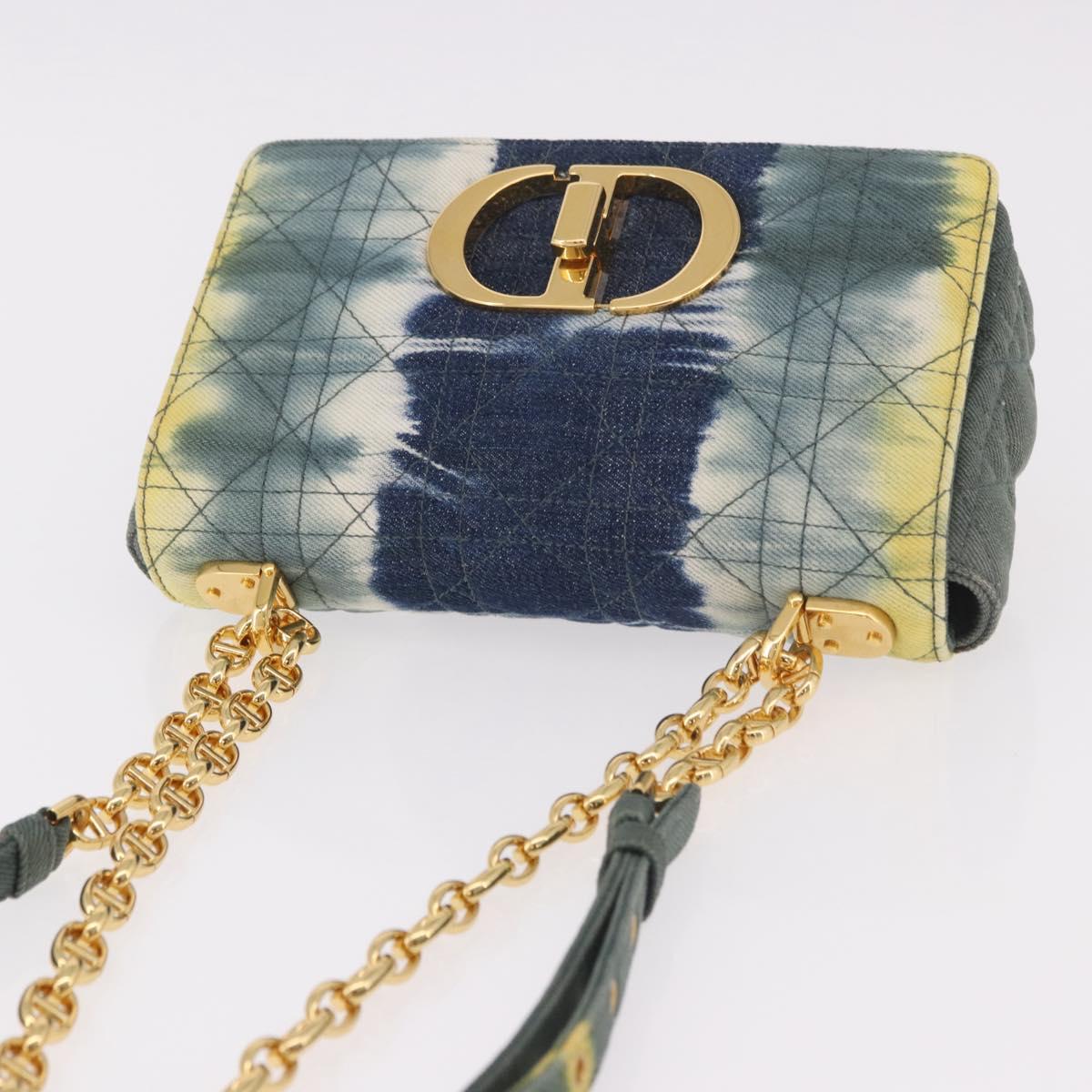 Christian Dior Cannage Miss Caro Chain Bag Canvas Navy Gold Auth 188825SAM