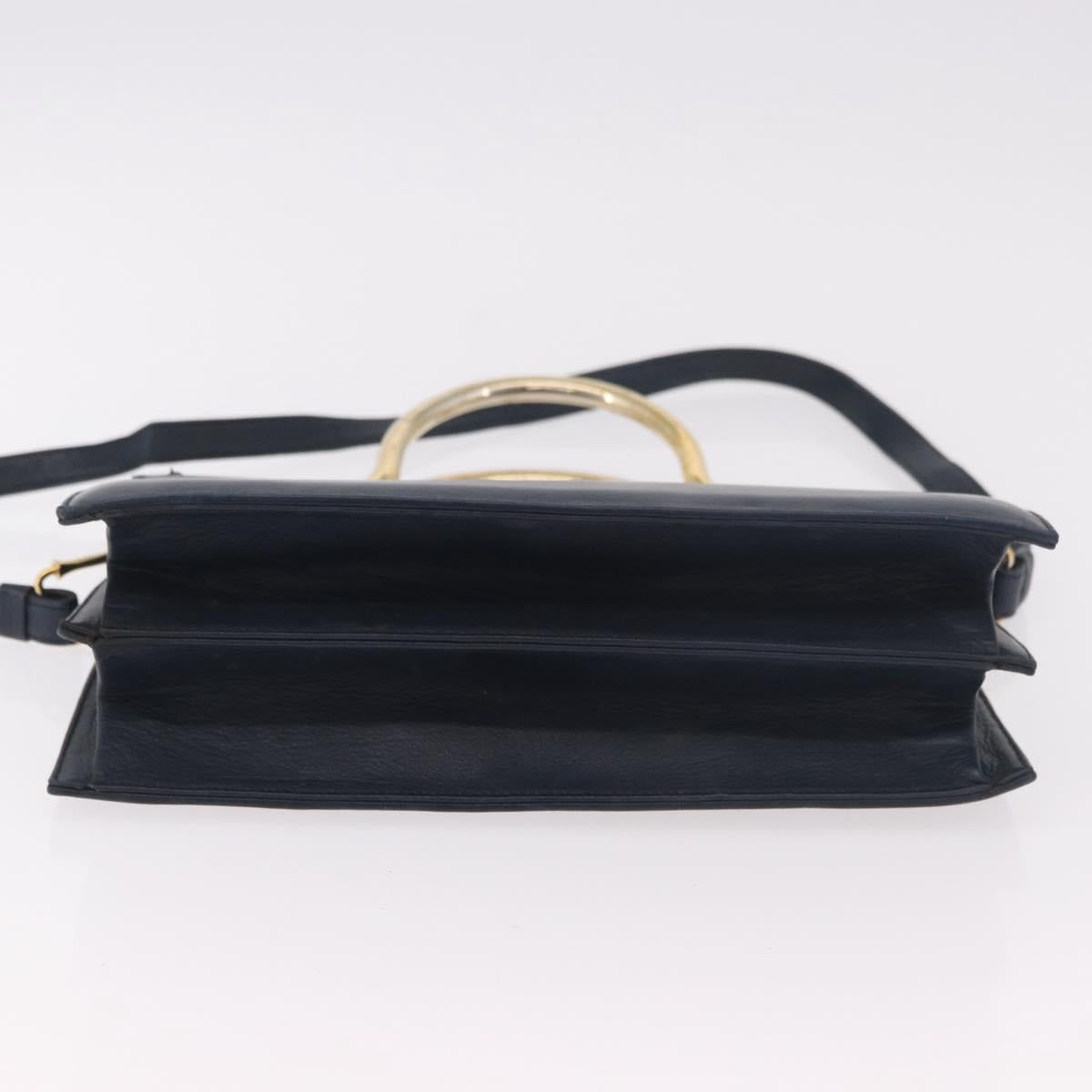 Christian Dior Hand Bag Leather 2way Navy Gold Auth 188827