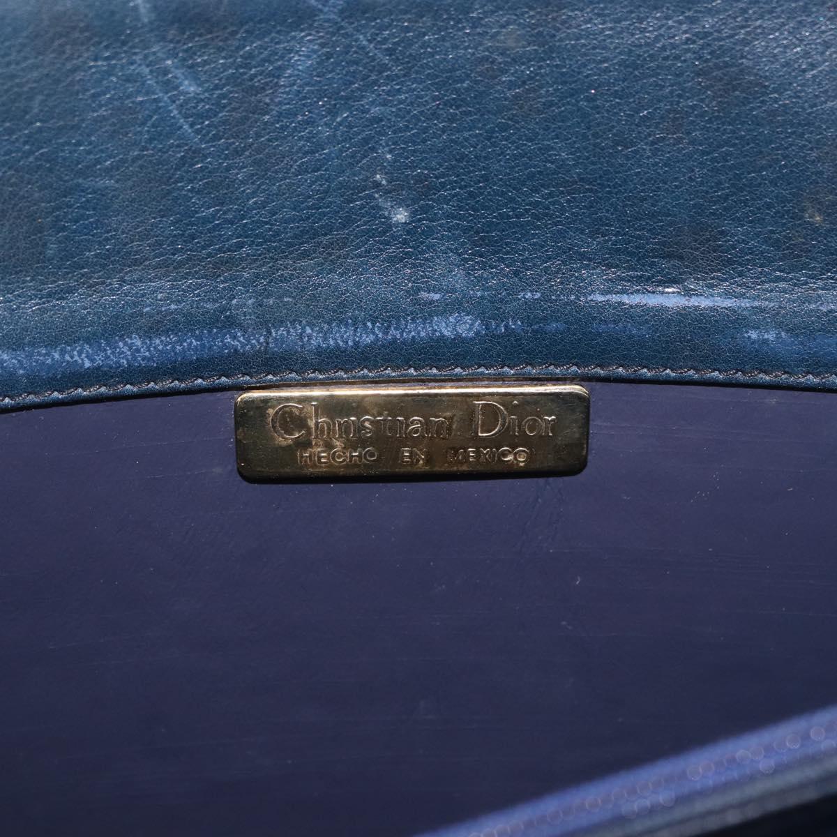 Christian Dior Hand Bag Leather 2way Navy Gold Auth 188827