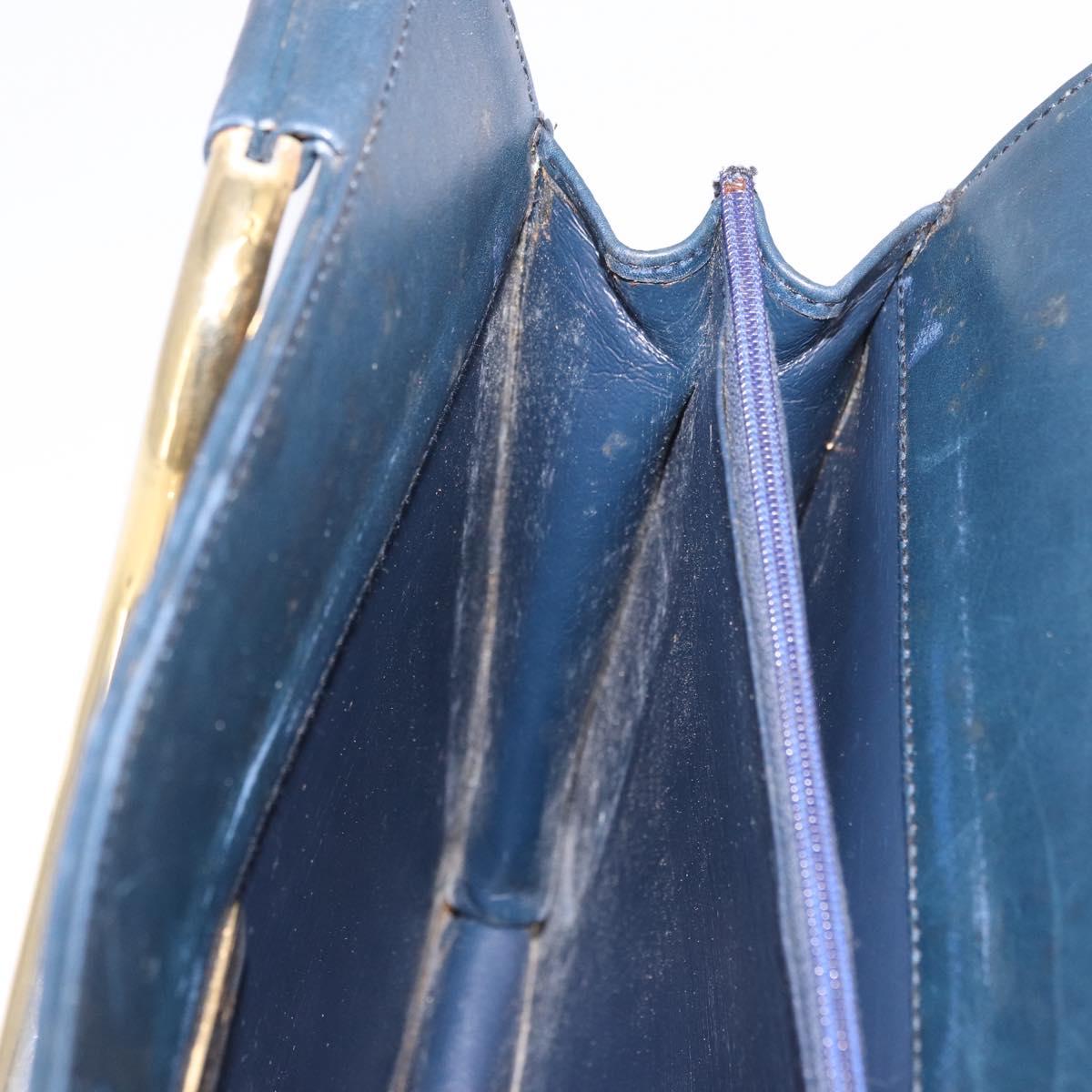 Christian Dior Hand Bag Leather 2way Navy Gold Auth 188827