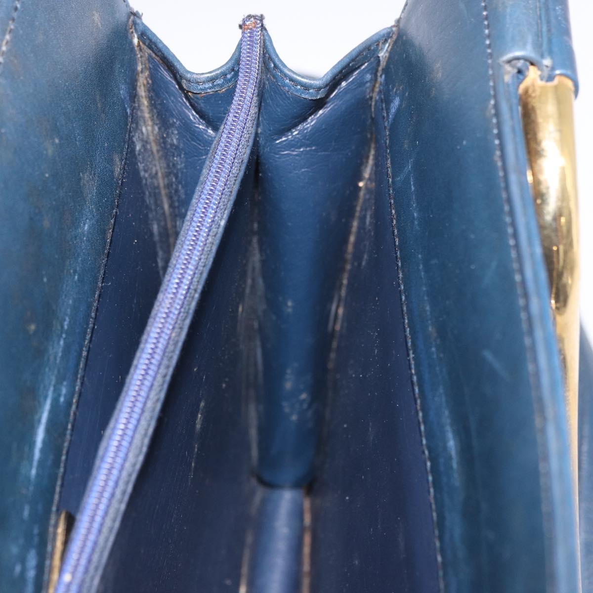 Christian Dior Hand Bag Leather 2way Navy Gold Auth 188827