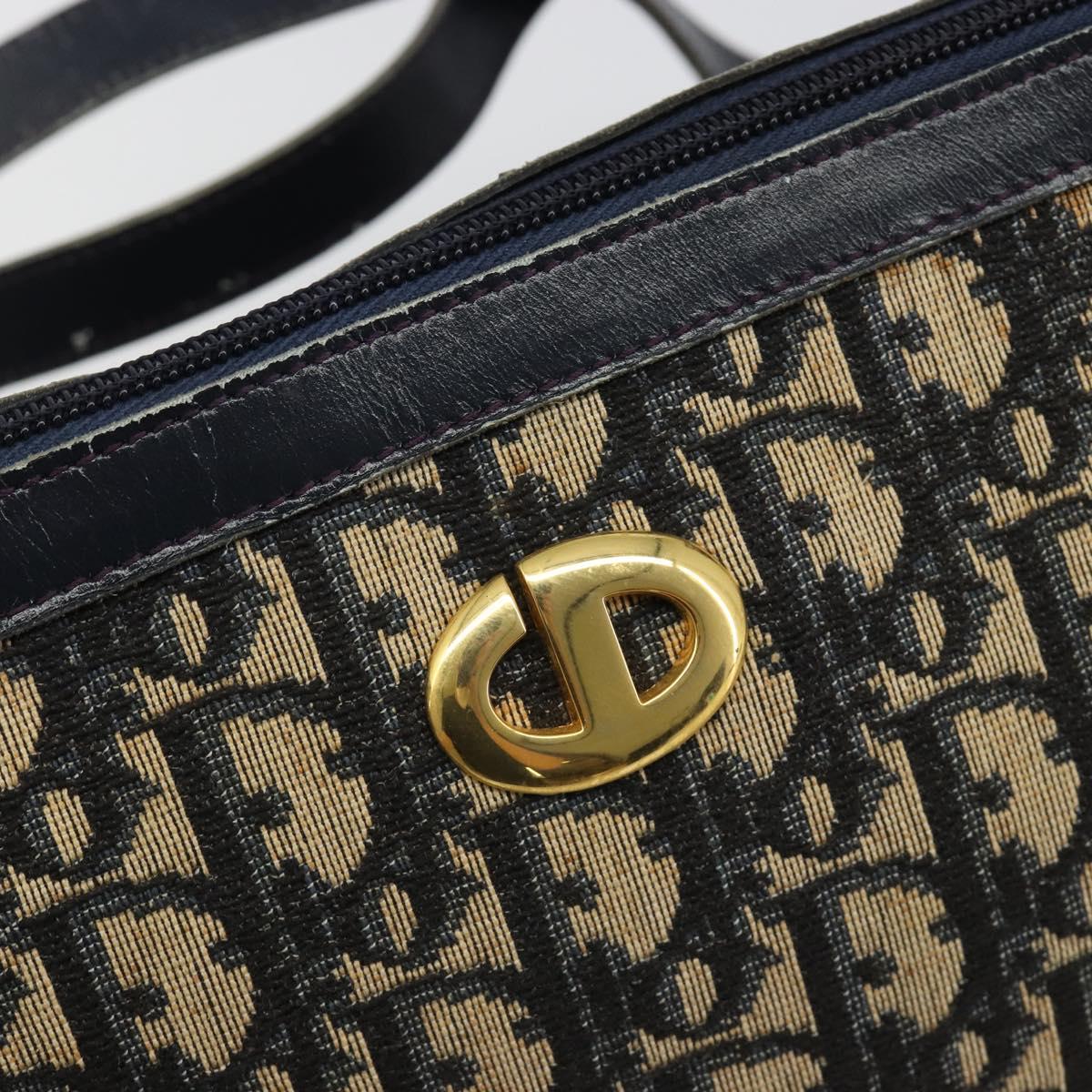 Christian Dior Trotter Canvas Shoulder Bag Navy Gold Auth 188833