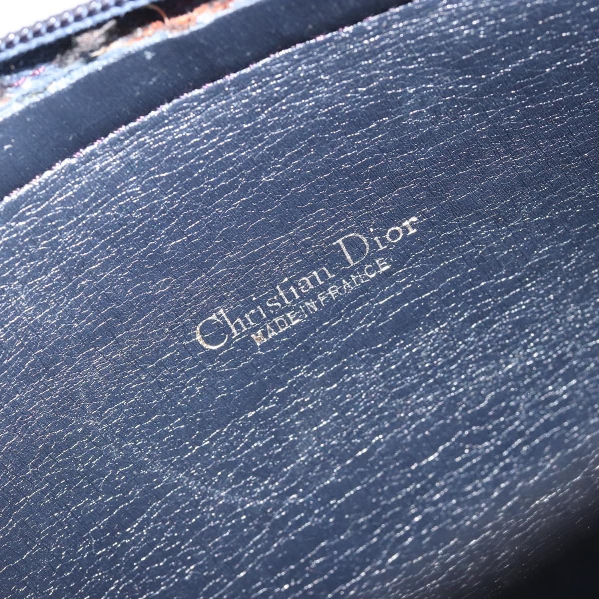 Christian Dior Trotter Canvas Shoulder Bag Navy Gold Auth 188833