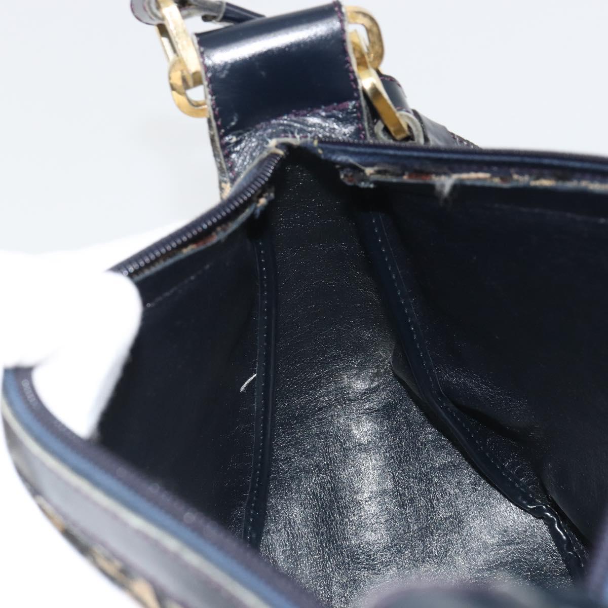 Christian Dior Trotter Canvas Shoulder Bag Navy Gold Auth 188833