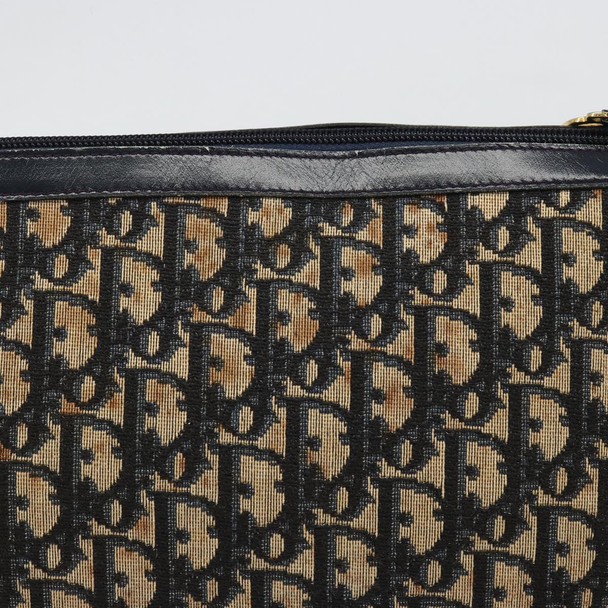 Christian Dior Trotter Canvas Shoulder Bag Navy Gold Auth 188833