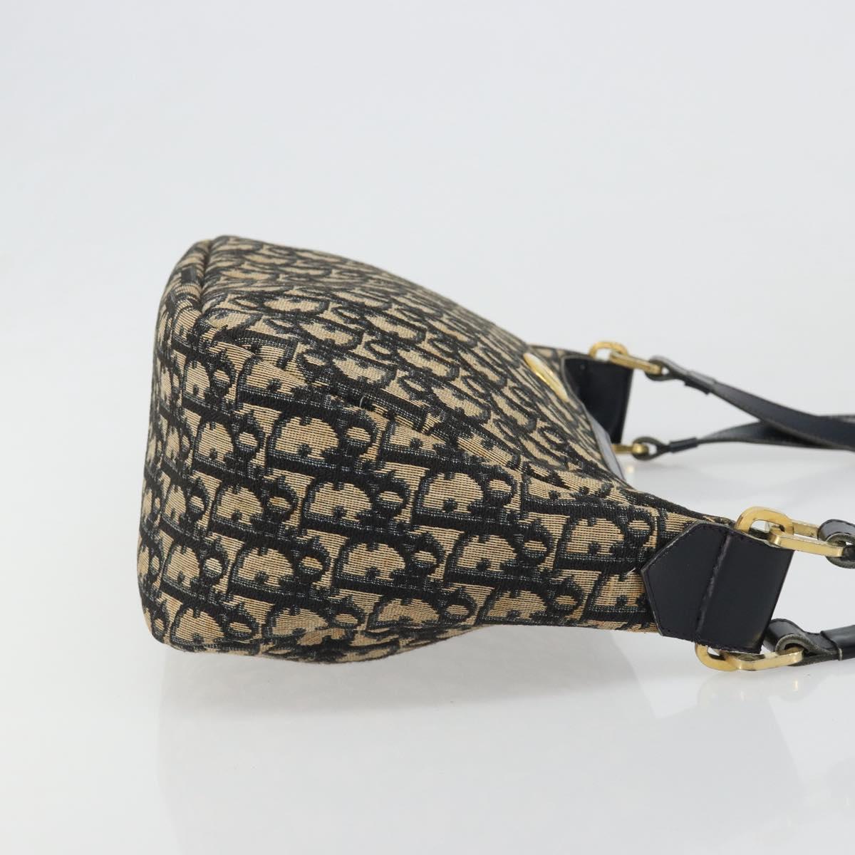 Christian Dior Trotter Canvas Shoulder Bag Navy Gold Auth 188833