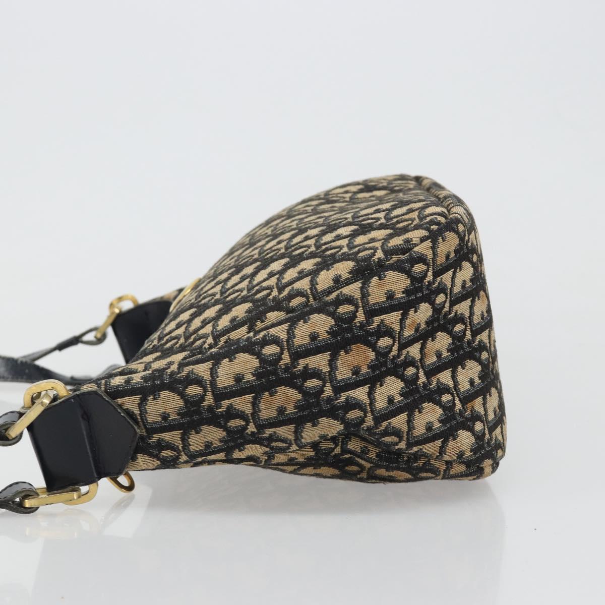 Christian Dior Trotter Canvas Shoulder Bag Navy Gold Auth 188833
