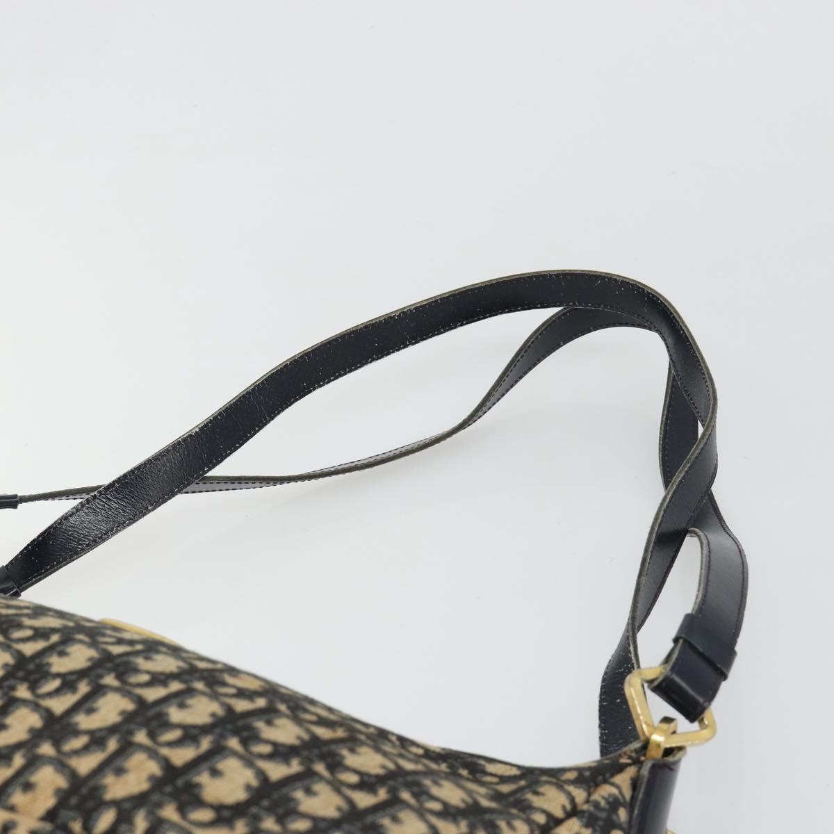 Christian Dior Trotter Canvas Shoulder Bag Navy Gold Auth 188833