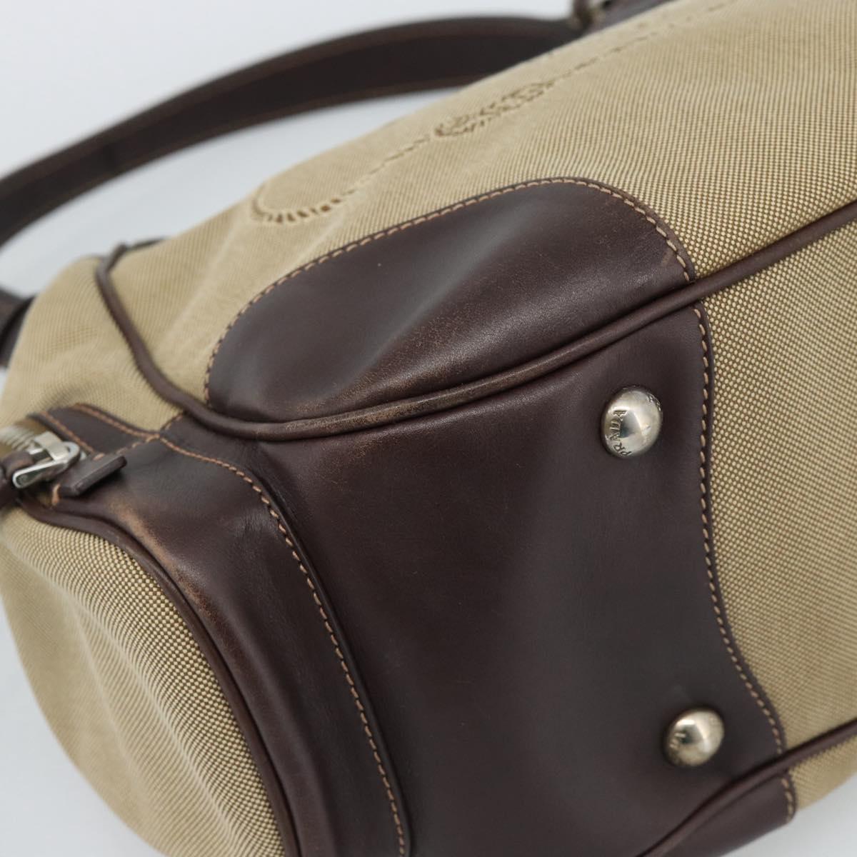 PRADA Jacquard Shoulder Bag Canvas Beige Gold Auth 188837SAM