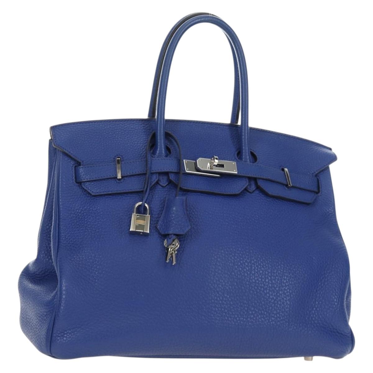 HERMES Birkin 35 Hand Bag Taurillon Leather Blue Silver Auth 188839SM