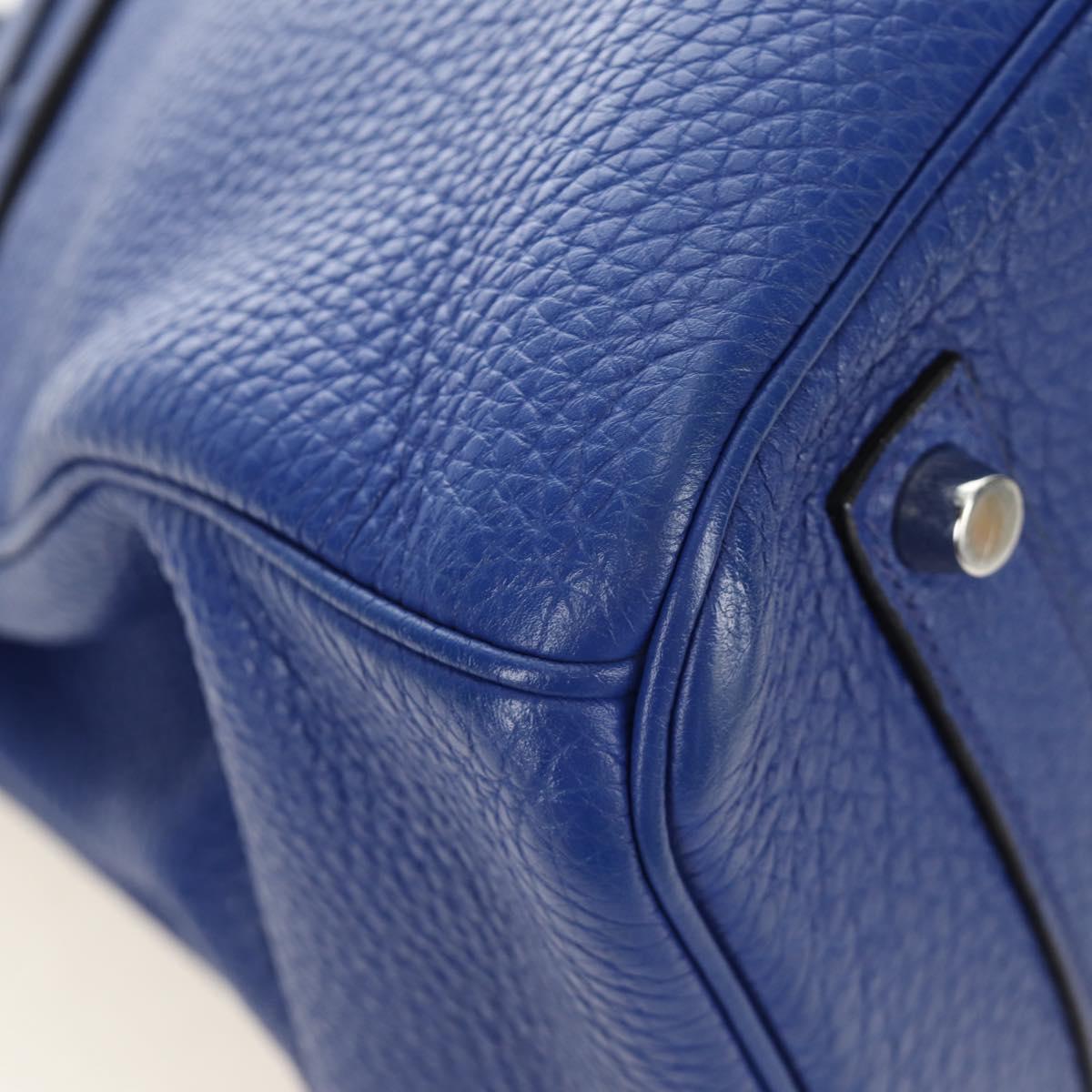 HERMES Birkin 35 Hand Bag Taurillon Leather Blue Silver Auth 188839SM