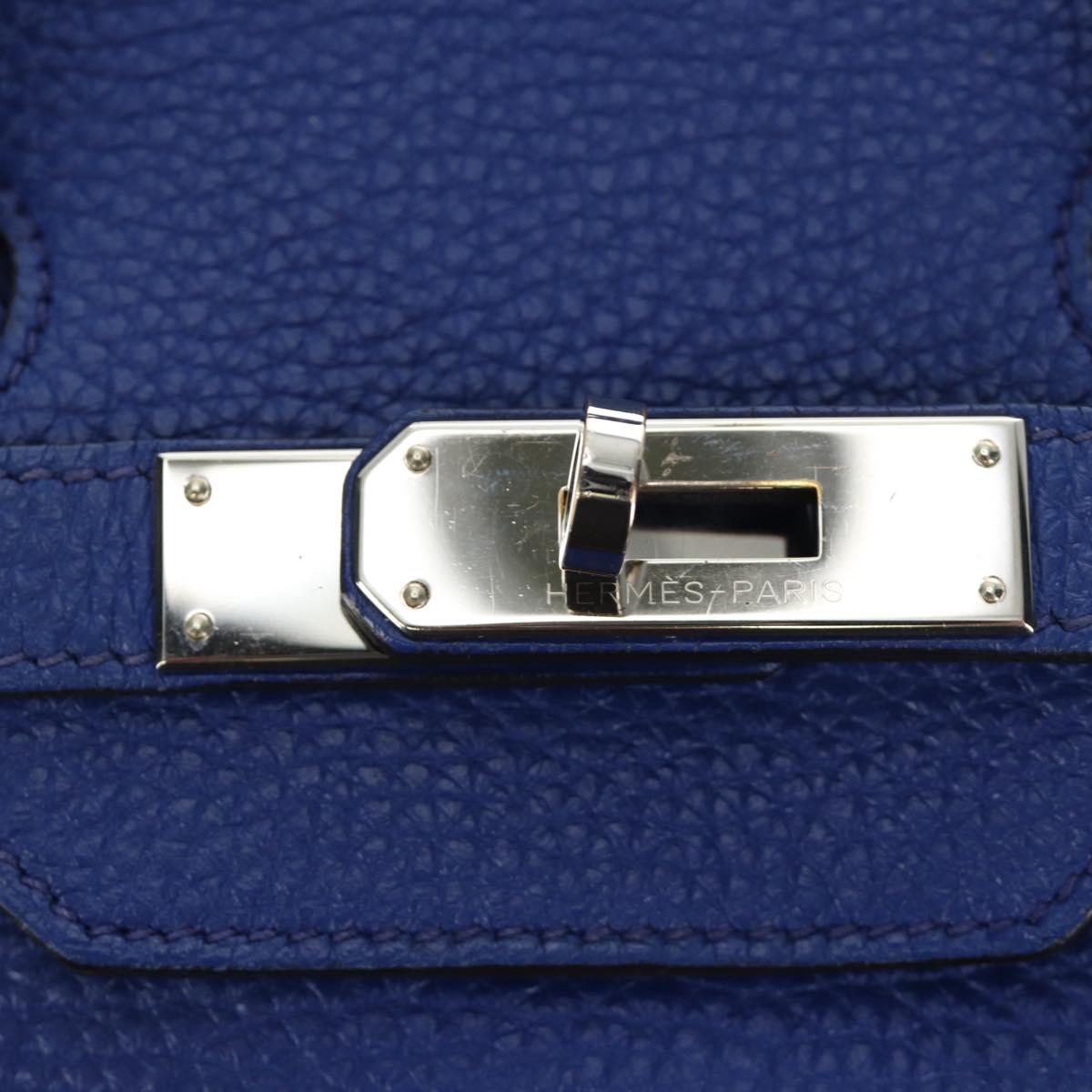 HERMES Birkin 35 Hand Bag Taurillon Leather Blue Silver Auth 188839SM