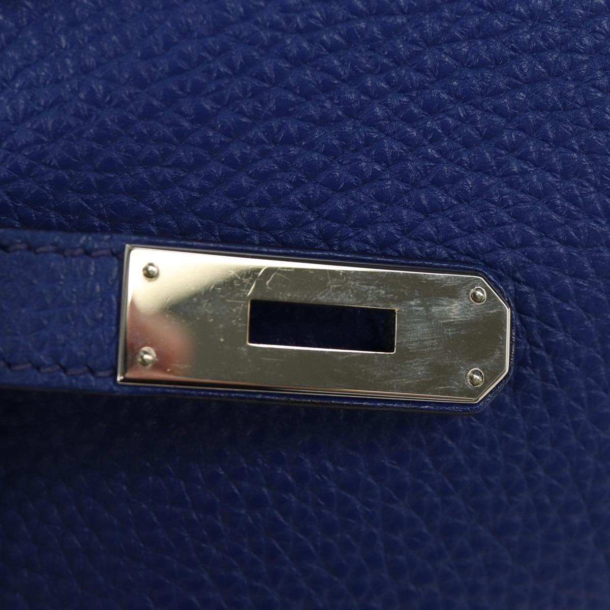 HERMES Birkin 35 Hand Bag Taurillon Leather Blue Silver Auth 188839SM