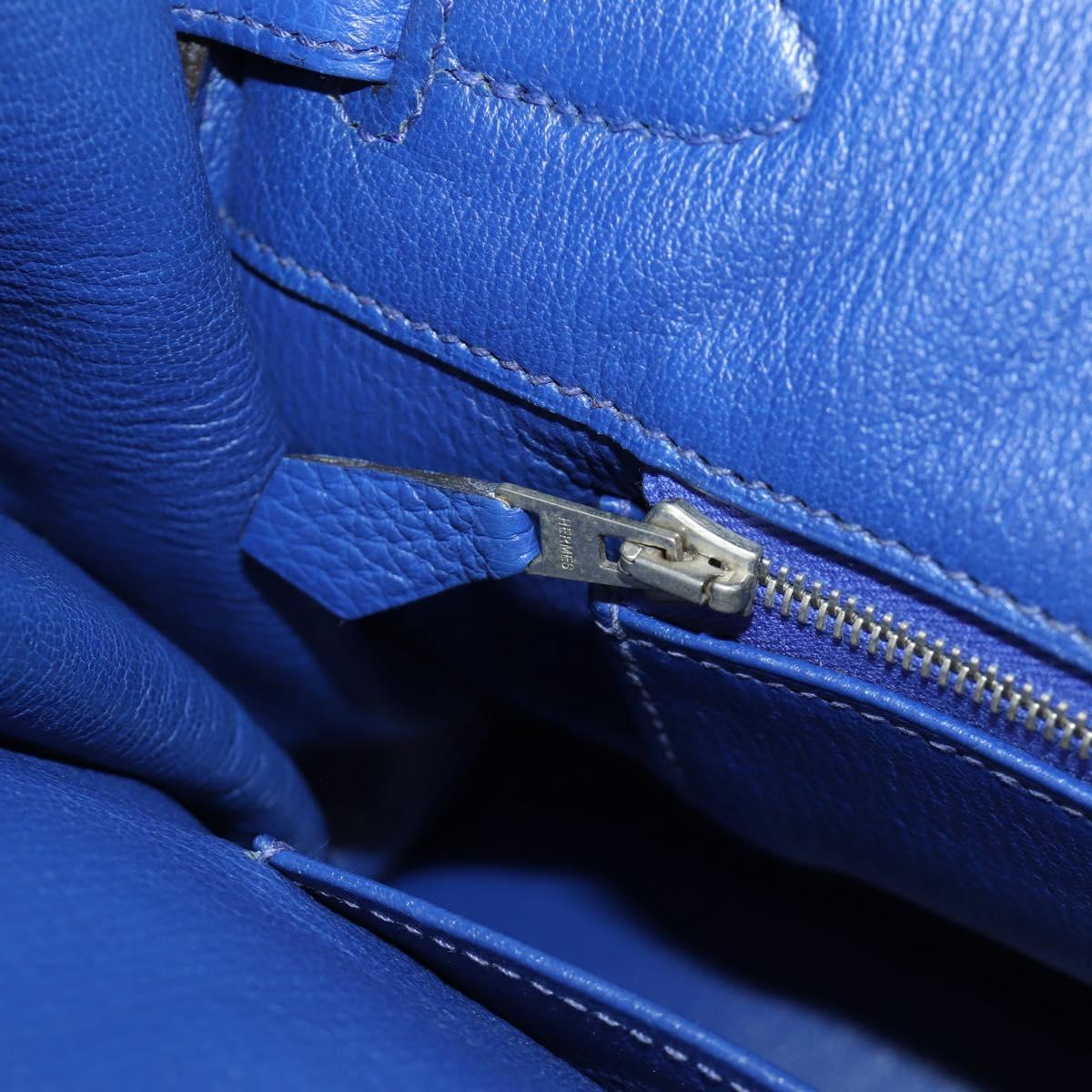 HERMES Birkin 35 Hand Bag Taurillon Leather Blue Silver Auth 188839SM