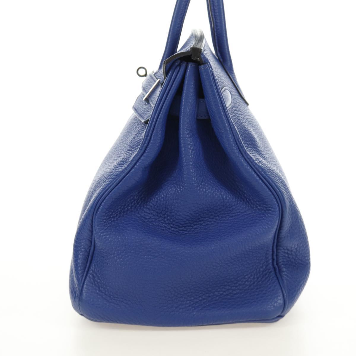 HERMES Birkin 35 Hand Bag Taurillon Leather Blue Silver Auth 188839SM