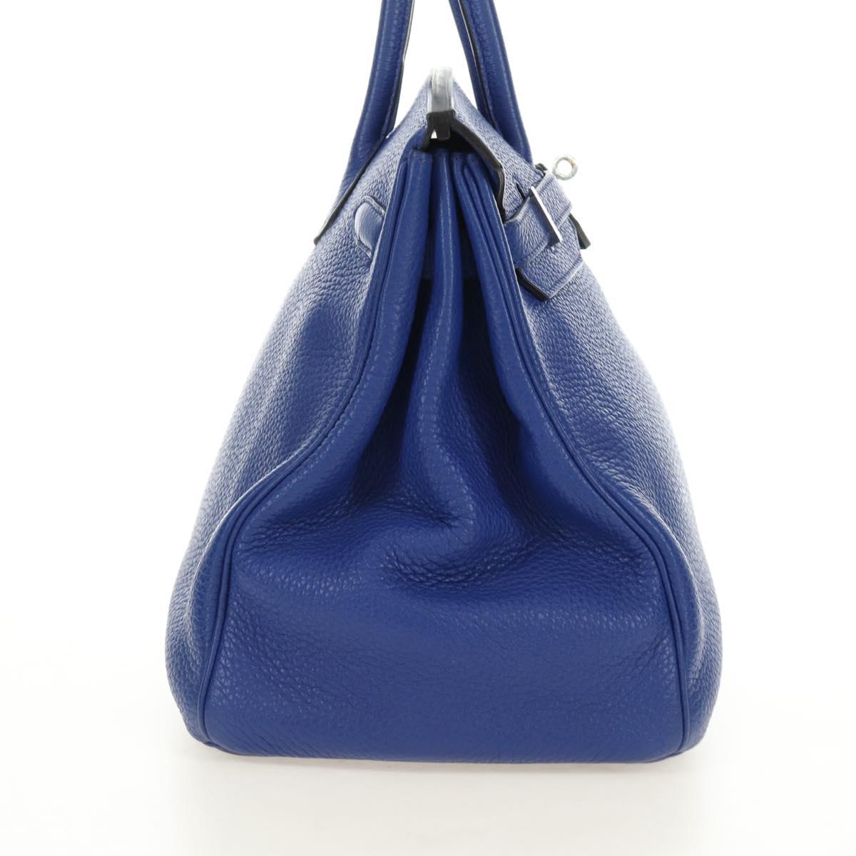 HERMES Birkin 35 Hand Bag Taurillon Leather Blue Silver Auth 188839SM