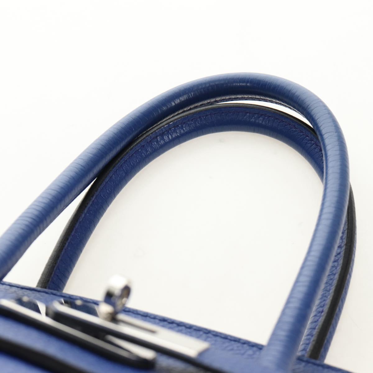 HERMES Birkin 35 Hand Bag Taurillon Leather Blue Silver Auth 188839SM