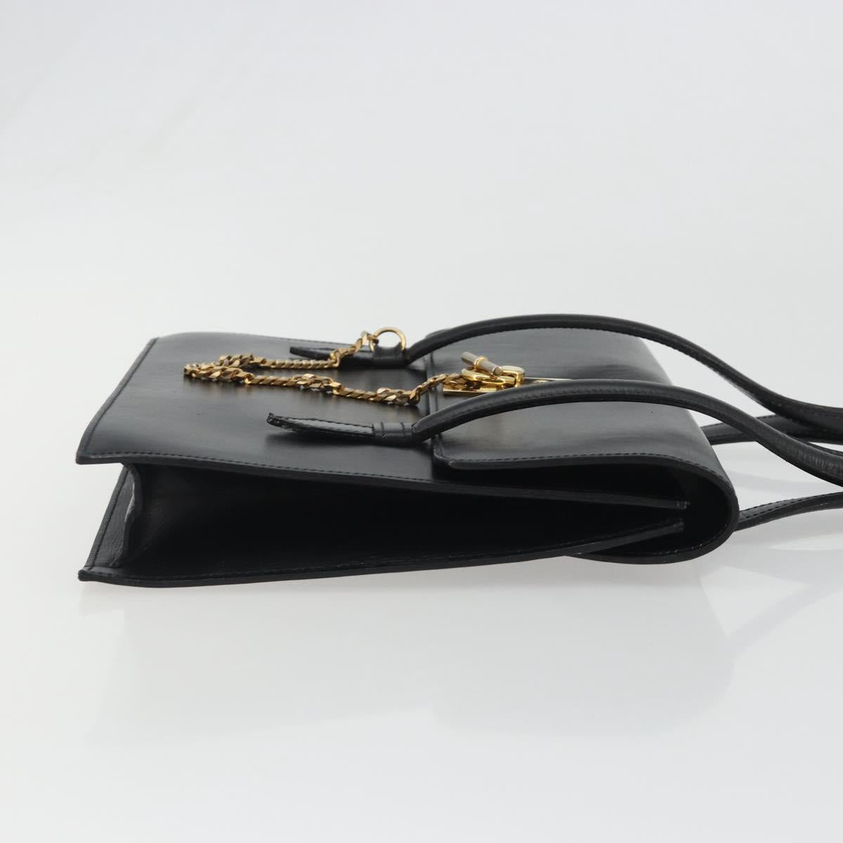 CELINE Hand Bag Leather Black Gold Auth 188840V