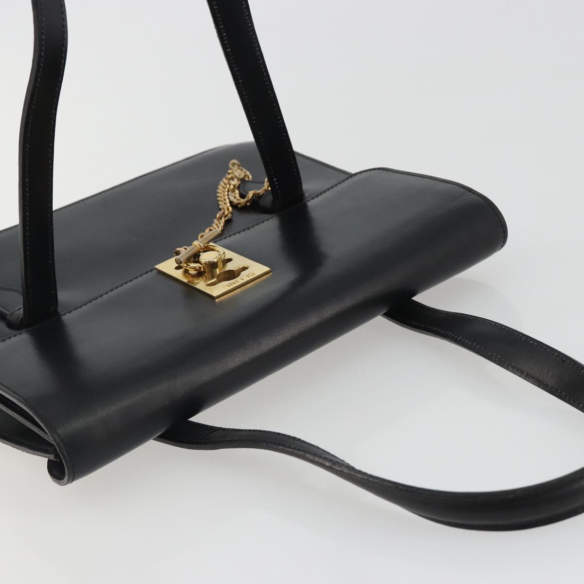 CELINE Hand Bag Leather Black Gold Auth 188840V