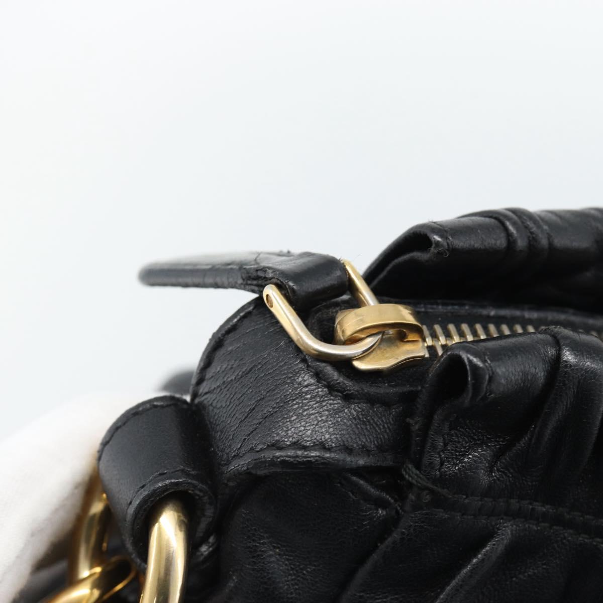 PRADA Gathered Hand Bag Leather 2way Black Gold Auth 188842V