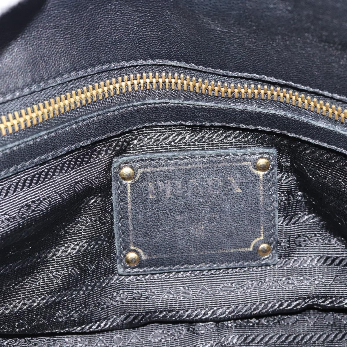 PRADA Gathered Hand Bag Leather 2way Black Gold Auth 188842V