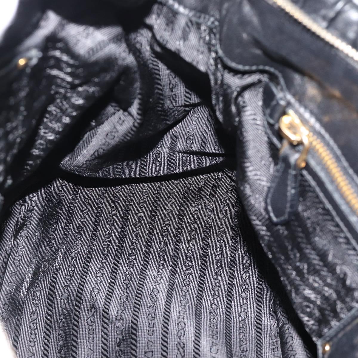 PRADA Gathered Hand Bag Leather 2way Black Gold Auth 188842V