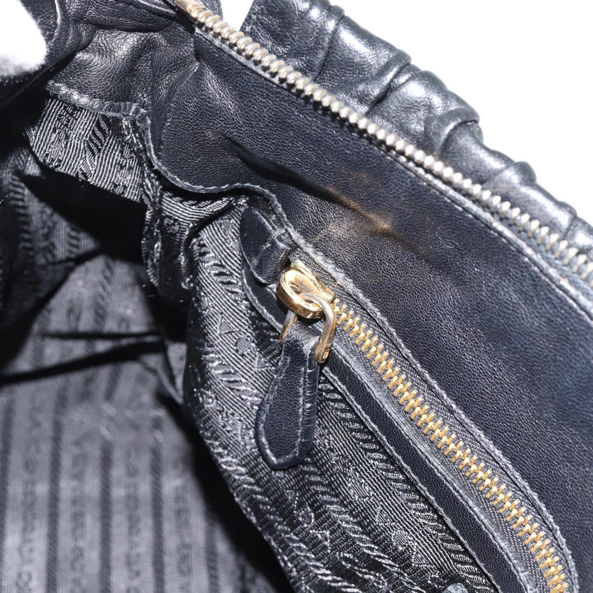 PRADA Gathered Hand Bag Leather 2way Black Gold Auth 188842V