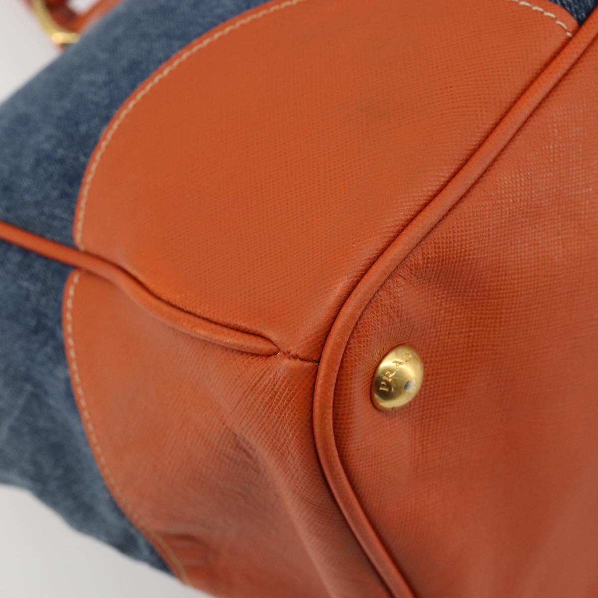 PRADA Hand Bag Denim Blue Gold Auth 188843V