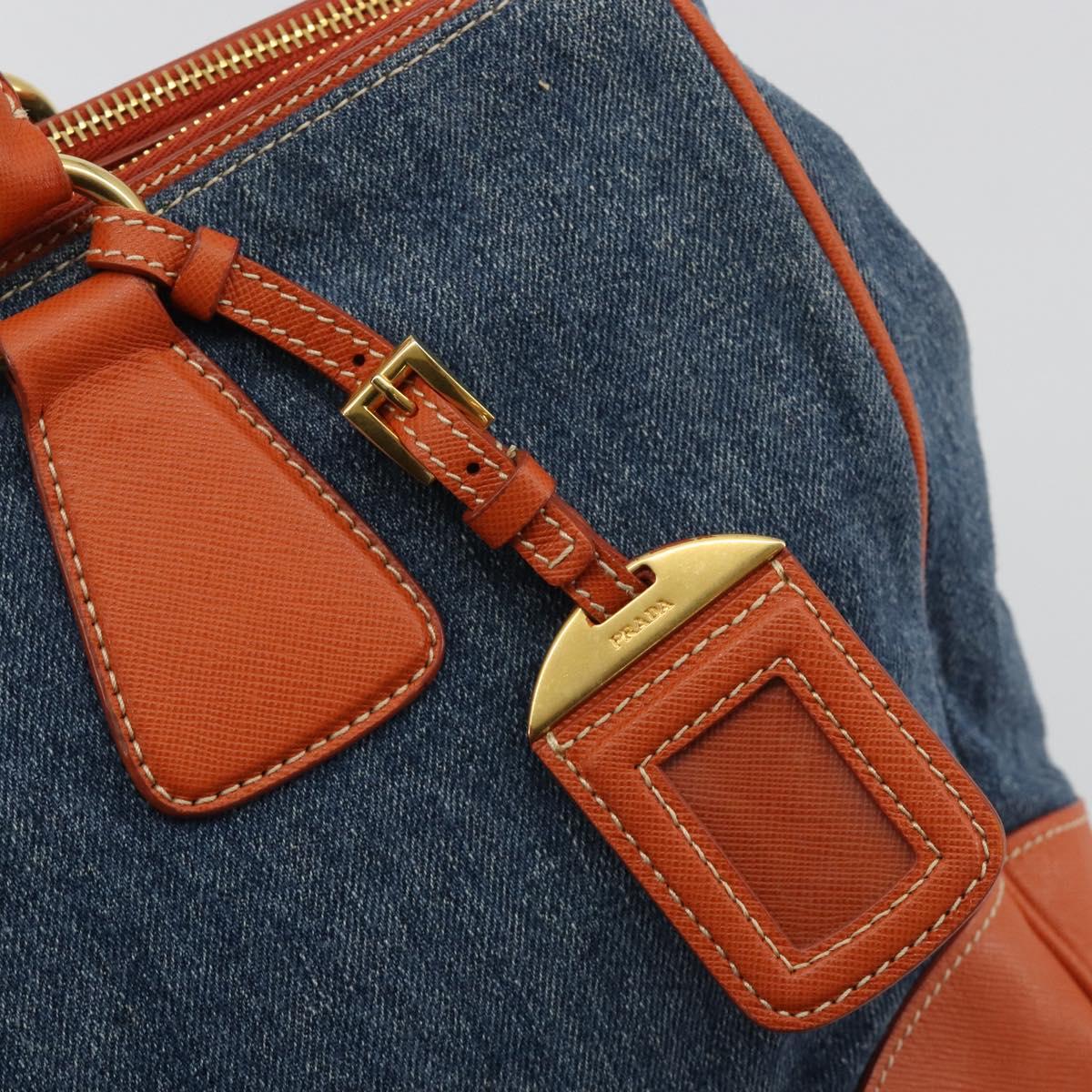 PRADA Hand Bag Denim Blue Gold Auth 188843V