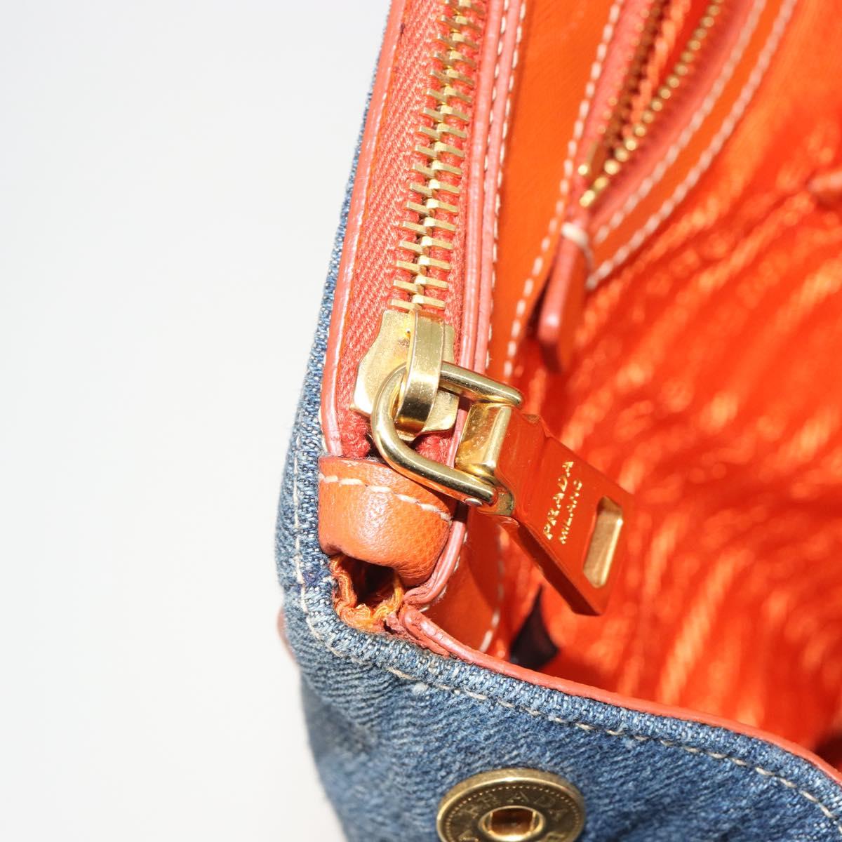 PRADA Hand Bag Denim Blue Gold Auth 188843V