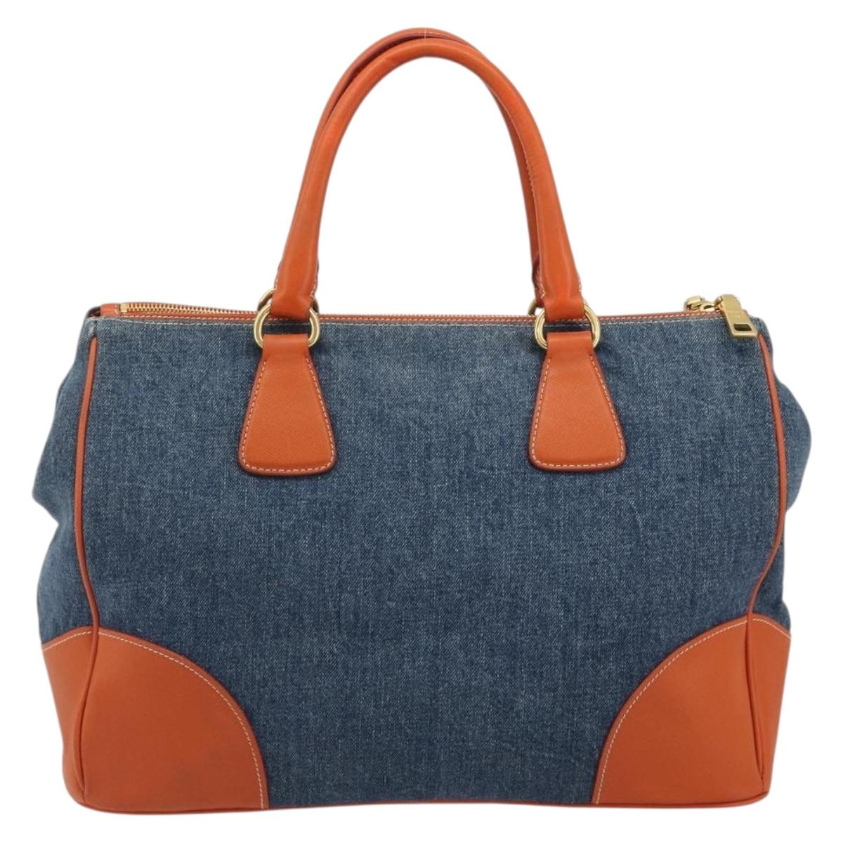 PRADA Hand Bag Denim Blue Gold Auth 188843V